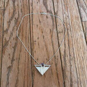 Women's Sterling Silver 20" Necklace w/ Triangle Pendant & Amethyst
